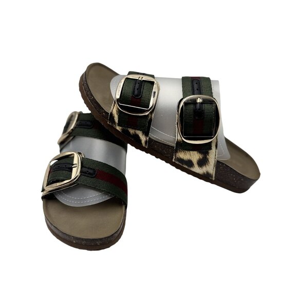 Madden Girl Womens Size 6/7 Strap Buckle Slides Leopard Print Green Red Strap - Picture 4 of 11